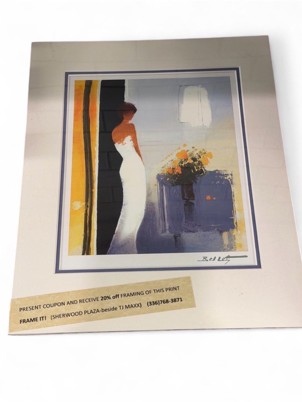 Abstract Lady Art Print in White, Blue and Yellow by